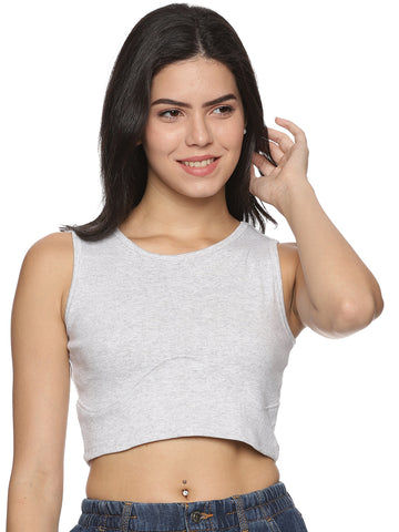 Grey Melange Bust Seam Micro Ribbed Crop Top