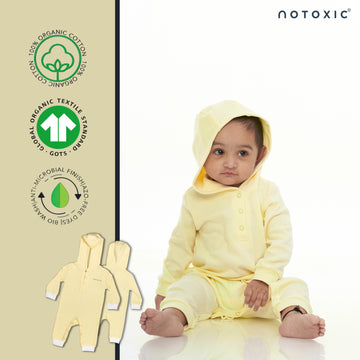 Sand OneSea Organic Hooded Romper with Rib