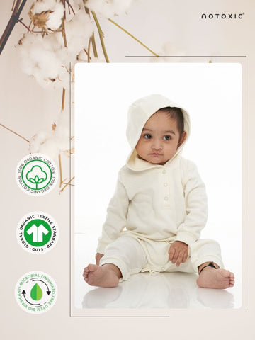 OneSea Organic Hooded Romper with Rib - Coconut Milk