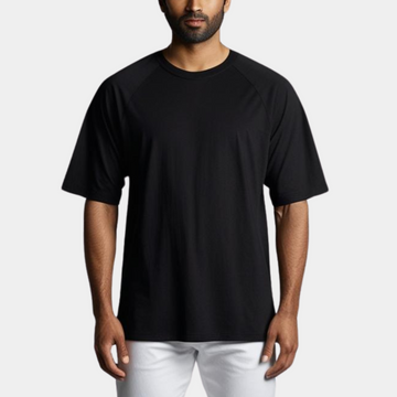 Black Oversized Crew Neck T-Shirt Raglan Half Sleeve