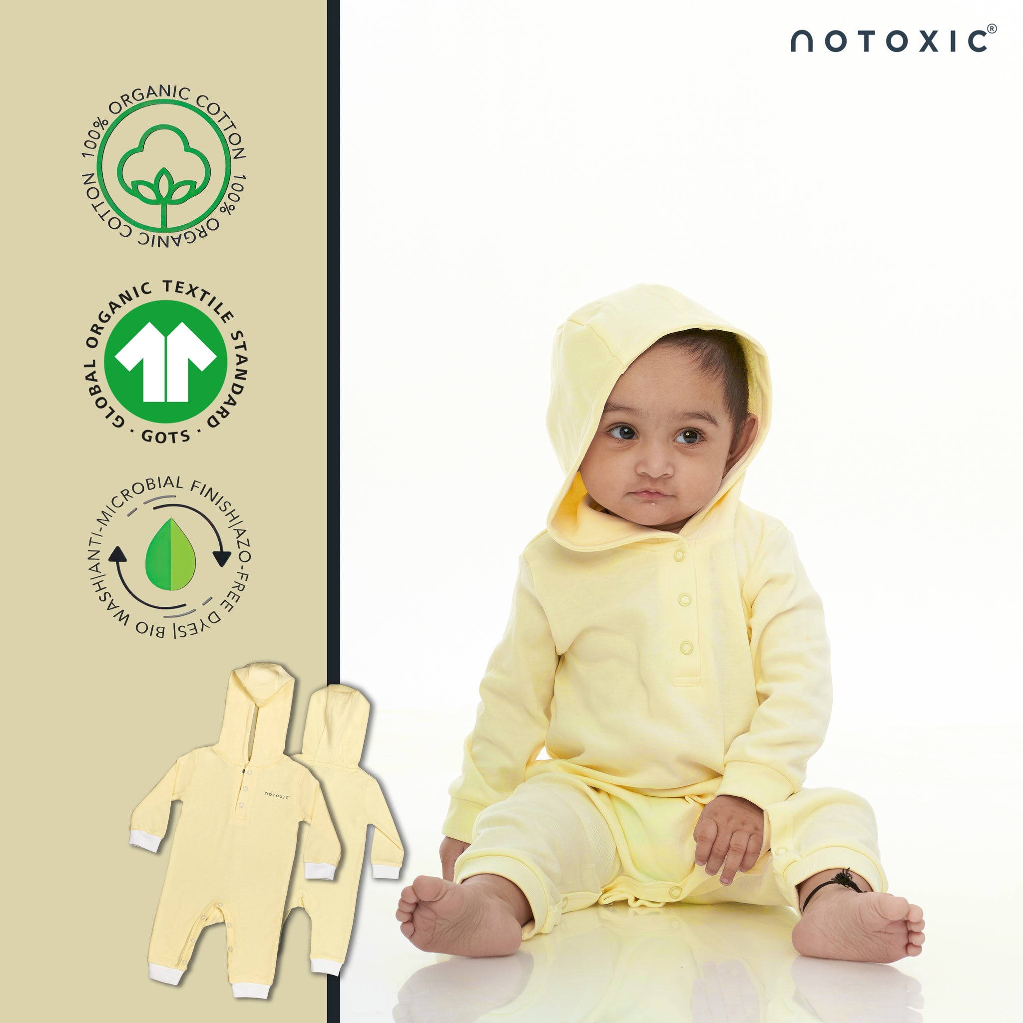 Sand OneSea Organic Hooded Romper with Rib