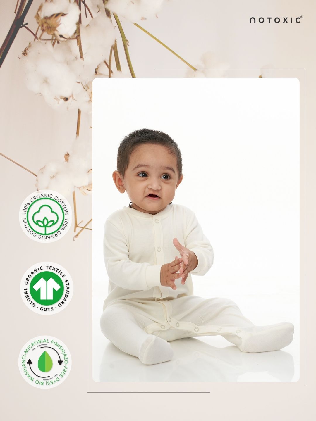 OneSea Organic Rompers Button Down Footed - Coconut Milk