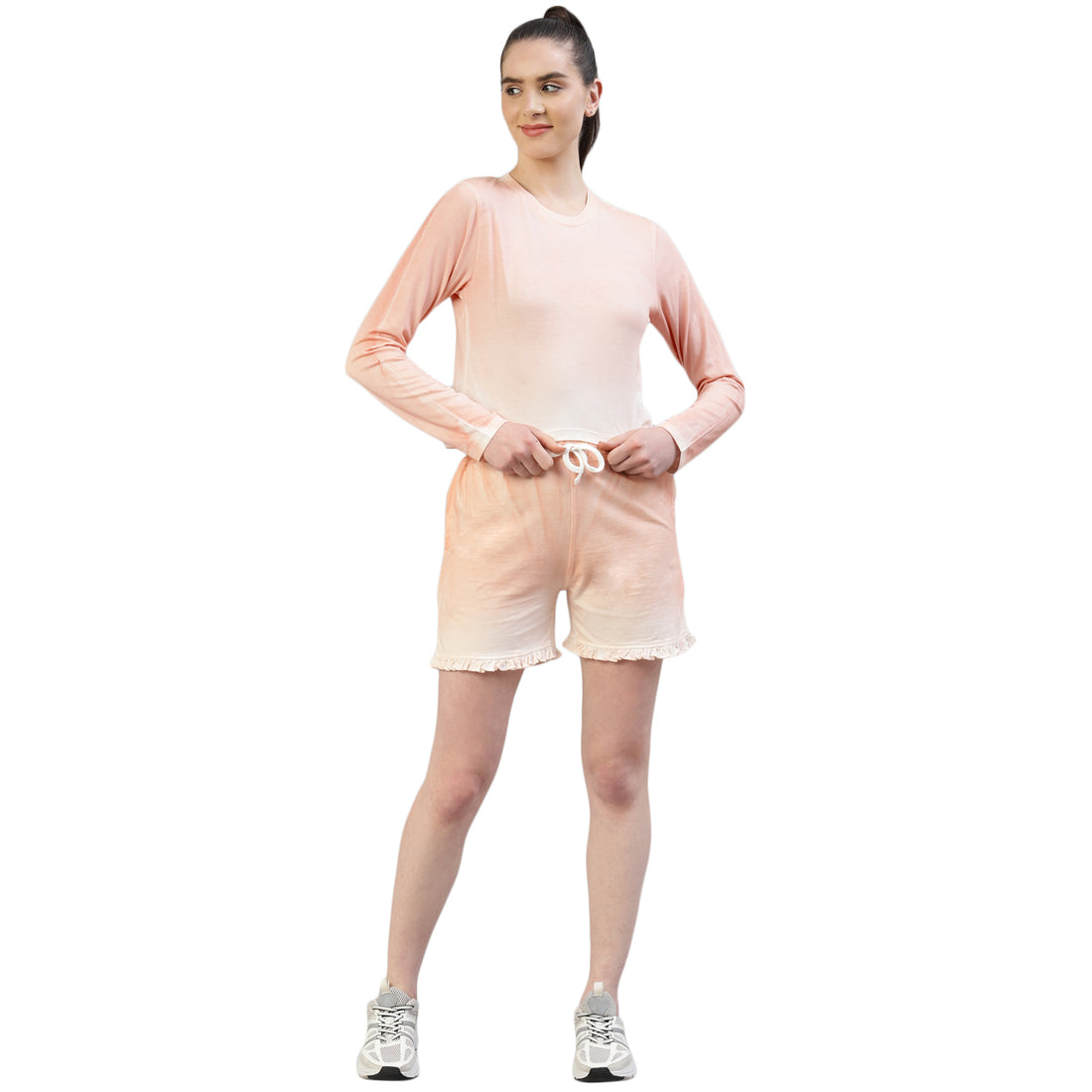 Dye Orange Crew Neck Crop Top Full Sleeve